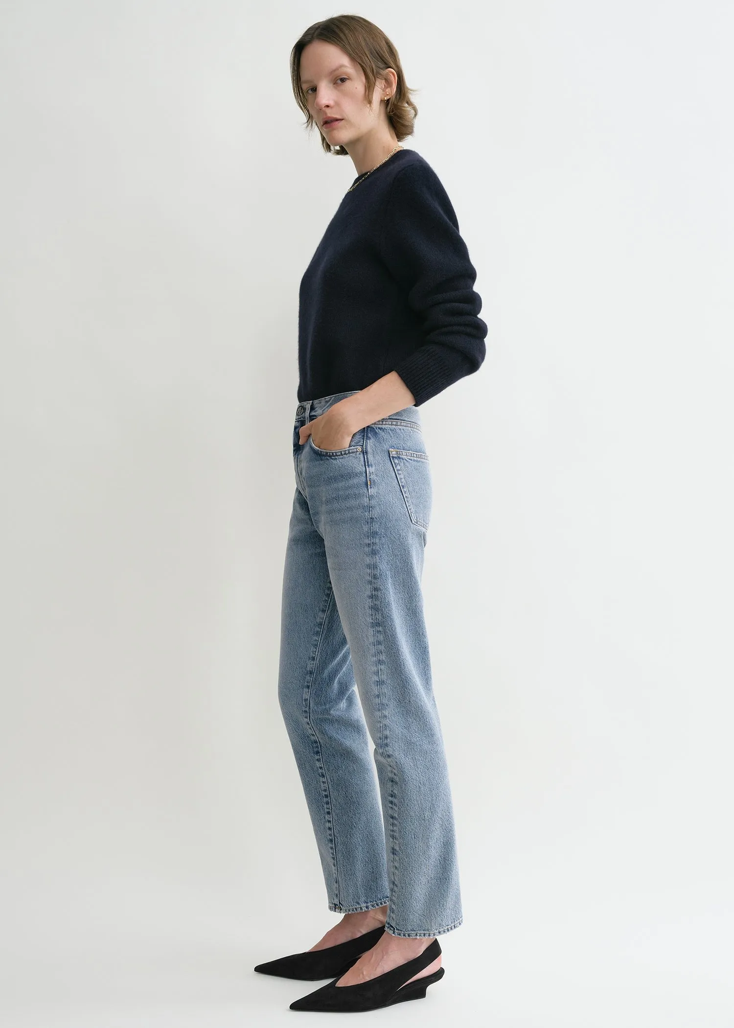 Twisted seam denim worn blue