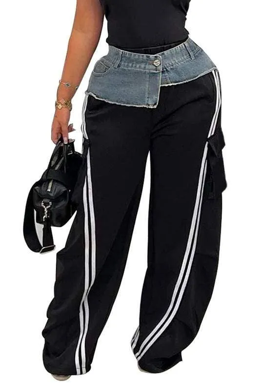 Two tone denim straight leg pants