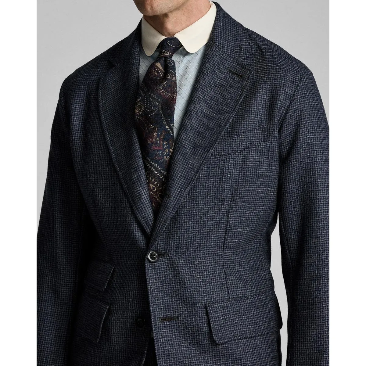 Unconstructed Houndstooth Sport Coat Navy/Black Multi