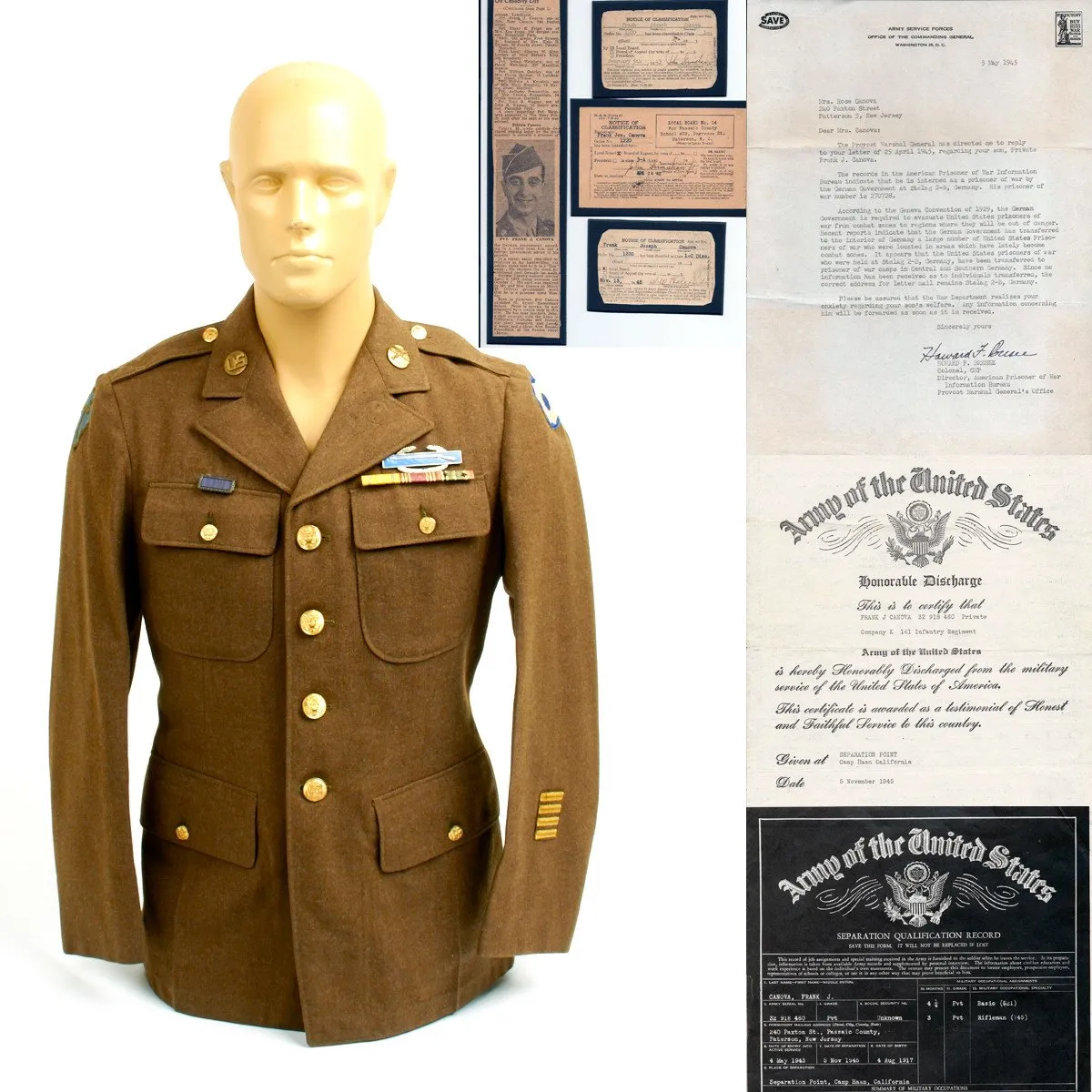 U.S. WWII 36th Infantry Prisoner of War at Stalag 2-B Named Tunic and Documents