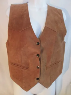 Vintage Womens LEARSI suede leather vest jacket Riding Moto BROWN M western cowboy