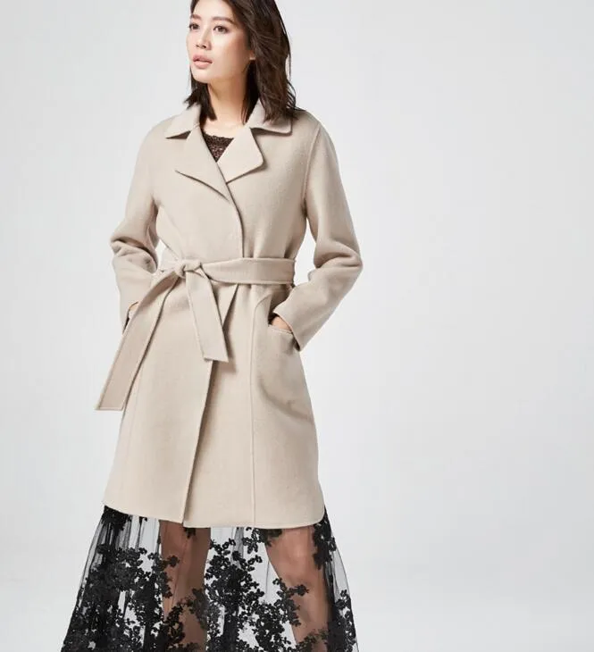 Waist Belt Coat Double Face Wool Coat/2200