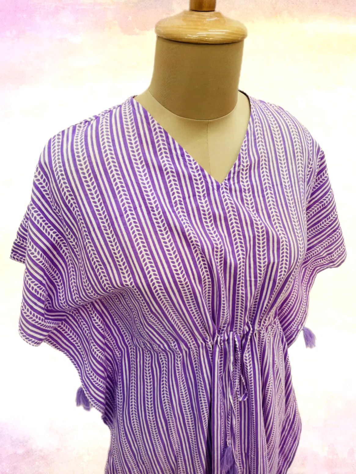 White & Purple Stripe Print Kaftan