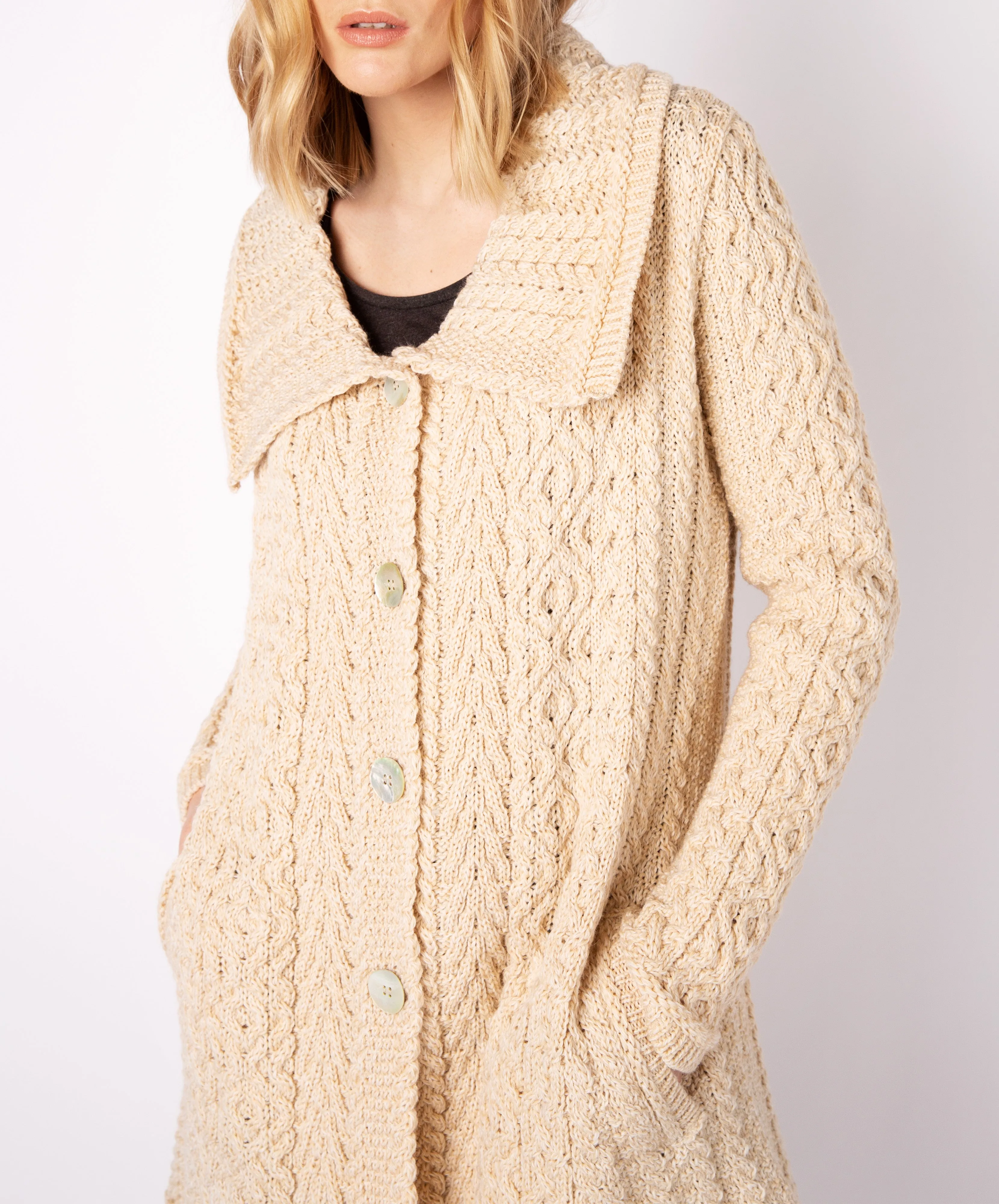 Willow Aran A Line Buttoned Coat Oatmeal Marl