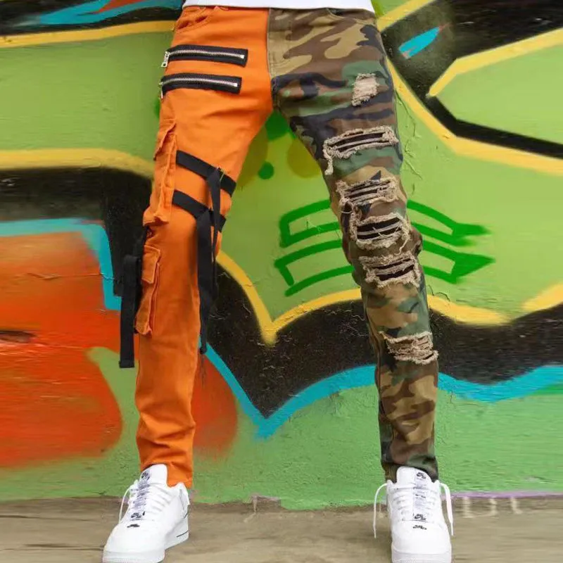 WLS Straight Camouflage Stitching Denim Pants