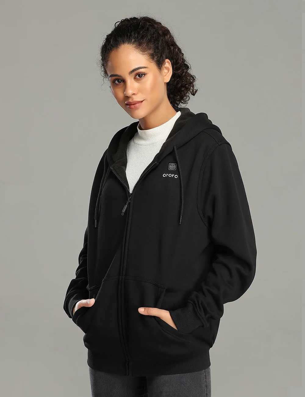 Women Heated  Fleece Hoodie - Black