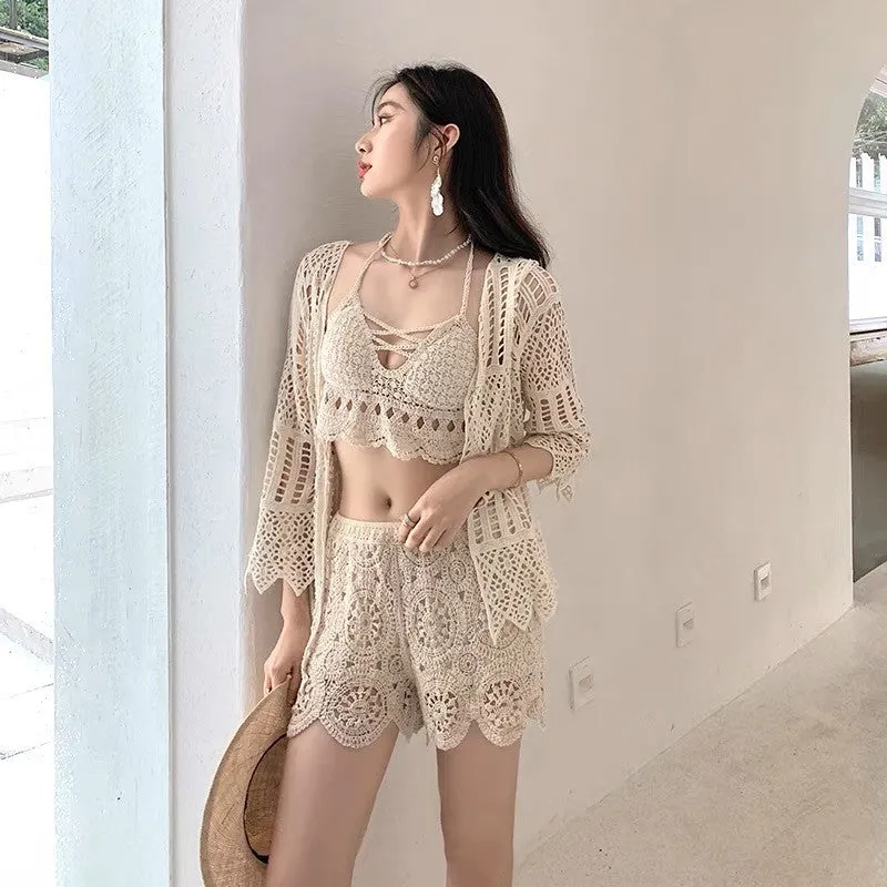 Women Summer Shorts Elastic Waist Lace Crochet Short Pants