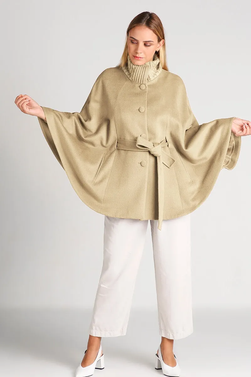 Women's Baby Alpaca Belted CLARA Cape - Beige