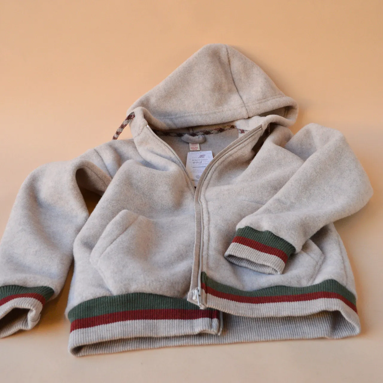 Women's Bomber Jacket with Hood - 100% Organic Wool Fleece - Sand (XS-M)