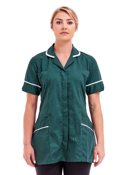 Women's Bottle Green Poly-Cotton Tunic – Nurse & Care Worker Uniform (Sizes 8-26) | FUL01