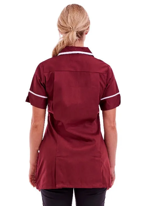 Women's Burgundy Poly-Cotton Tunic – Nurse & Care Home Uniform (Sizes 8-26) | FUL01