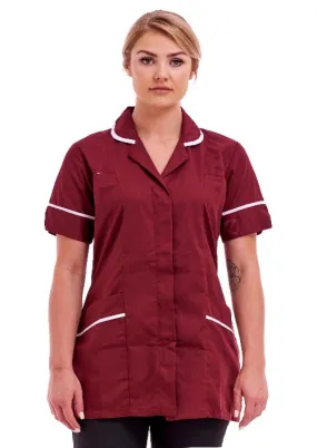 Women's Burgundy Poly-Cotton Tunic – Nurse & Care Home Uniform (Sizes 8-26) | FUL01