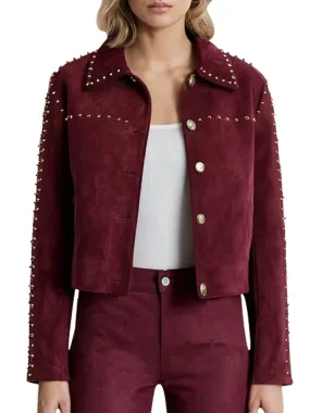 Women’s Burgundy Suede Jacket With Silver Stud Detailing