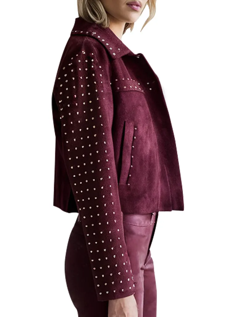 Women's Burgundy Suede Studded Jacket