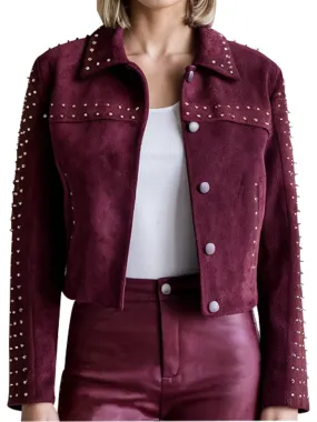 Women's Burgundy Suede Studded Jacket