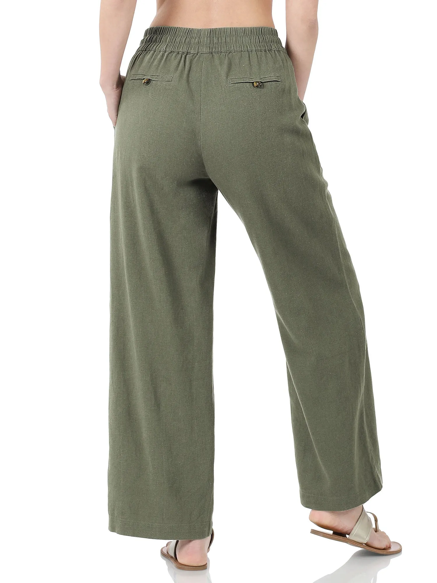 Womens Casual Linen Pants with Waist Drawstring and Side Pockets