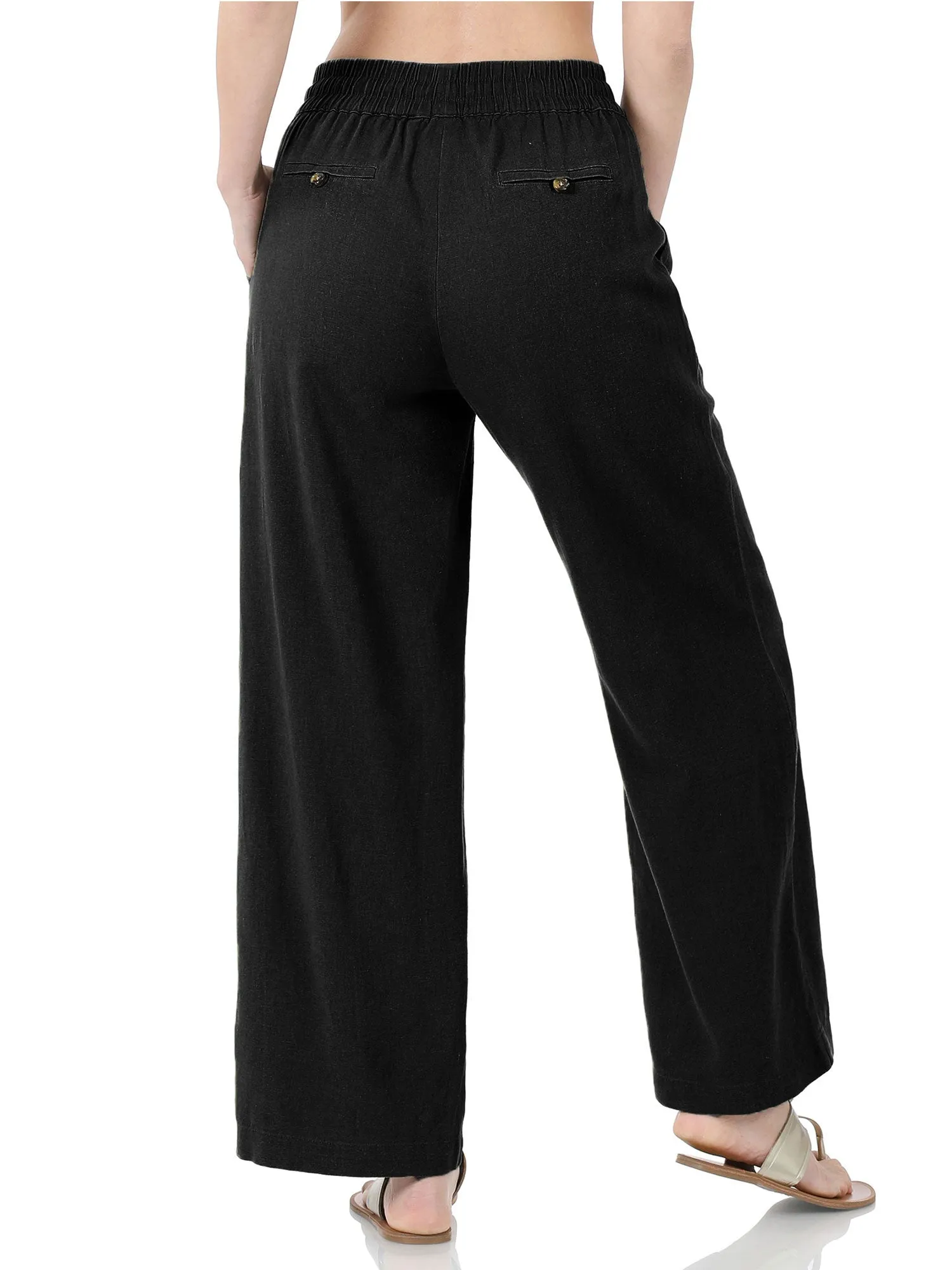 Womens Casual Linen Pants with Waist Drawstring and Side Pockets