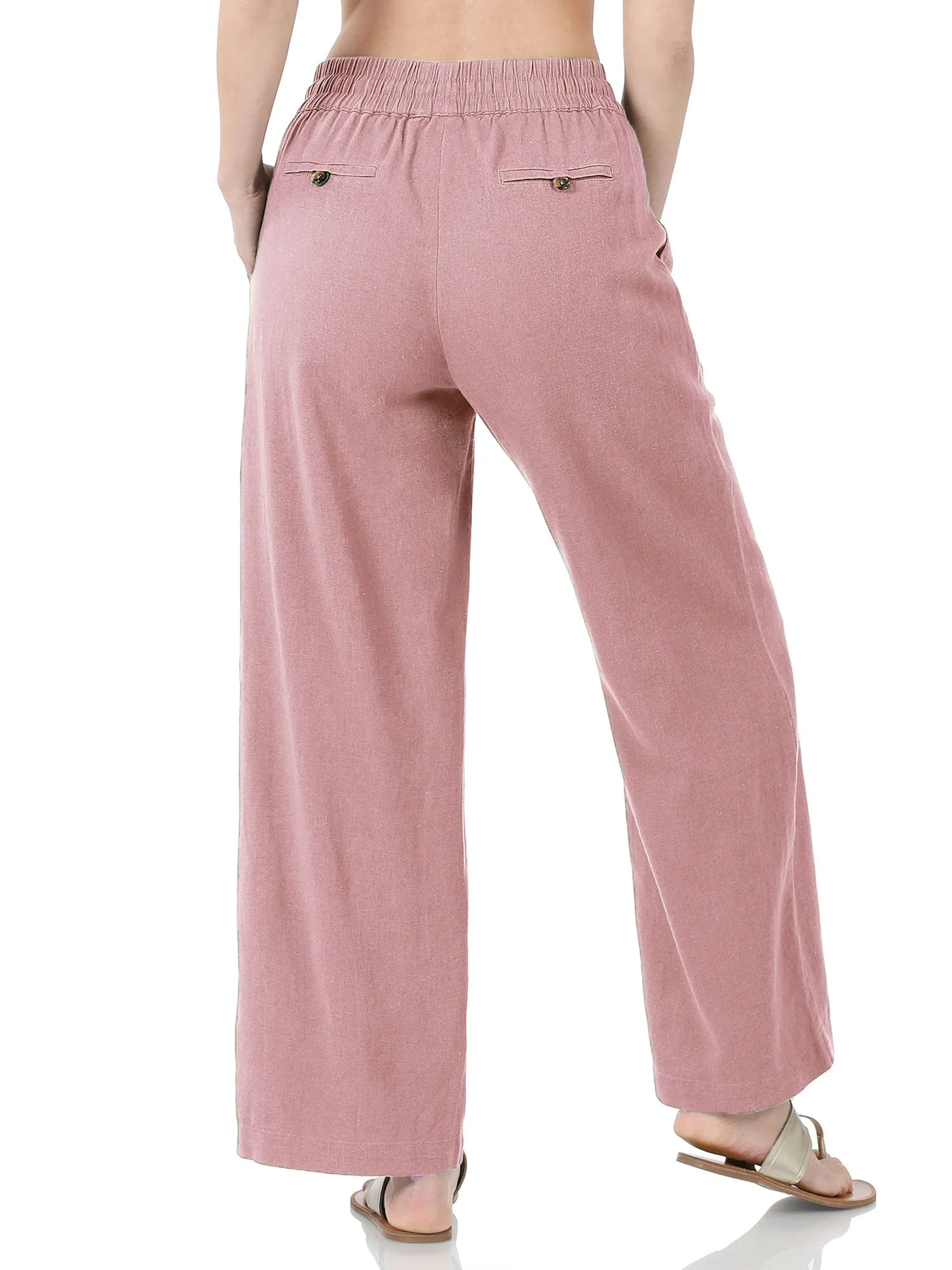 Womens Casual Linen Pants with Waist Drawstring and Side Pockets