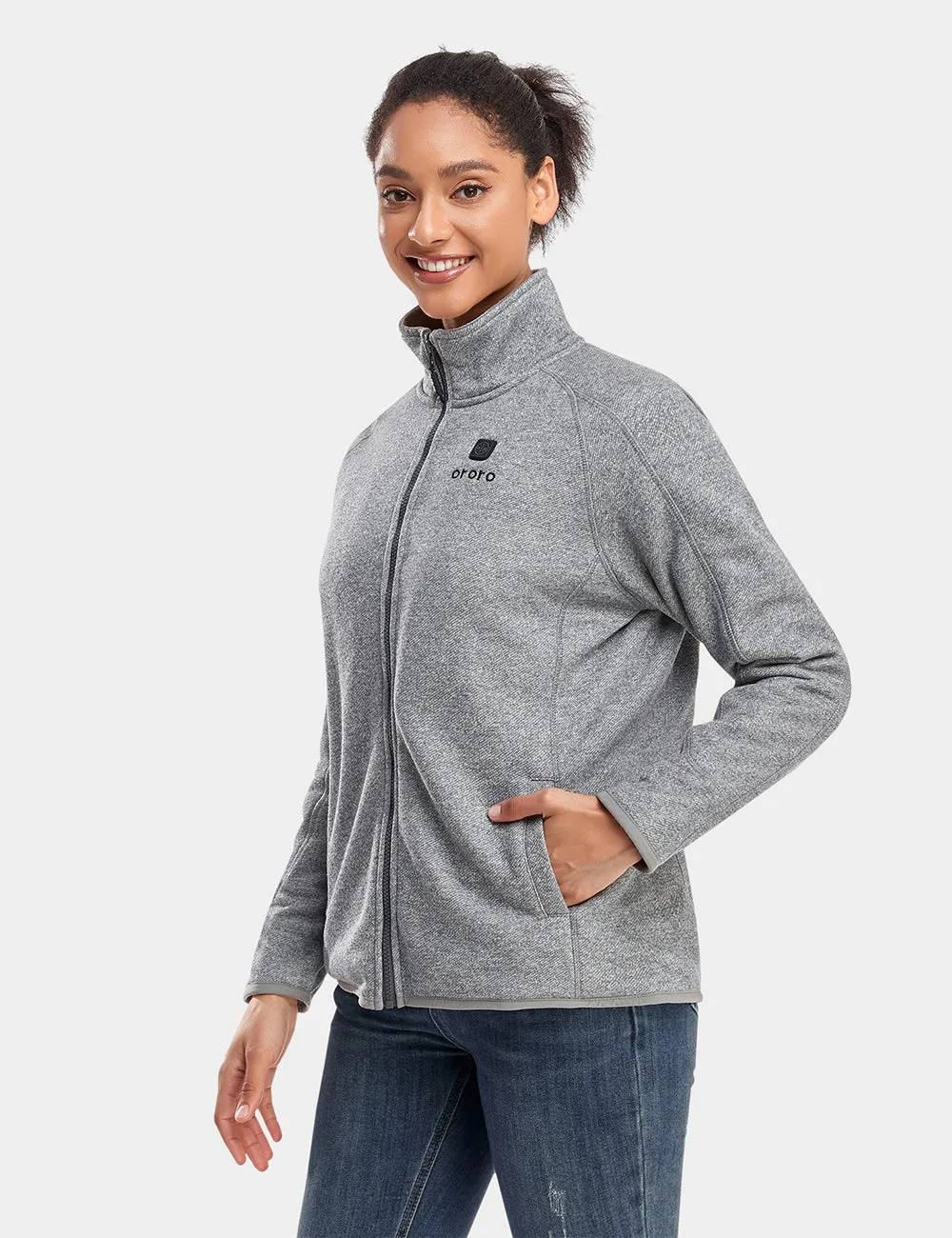 Women's Heated Full-Zip Fleece Jacket - Flecking Grey