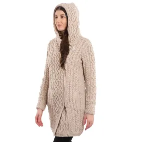 Women's Hooded Aran Zipper Coat - Oatmeal