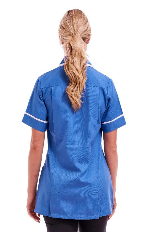 Women's Hospital Blue Poly Cotton Tunic – Healthcare & Nurse Uniform (Sizes 8-26) | FUL05