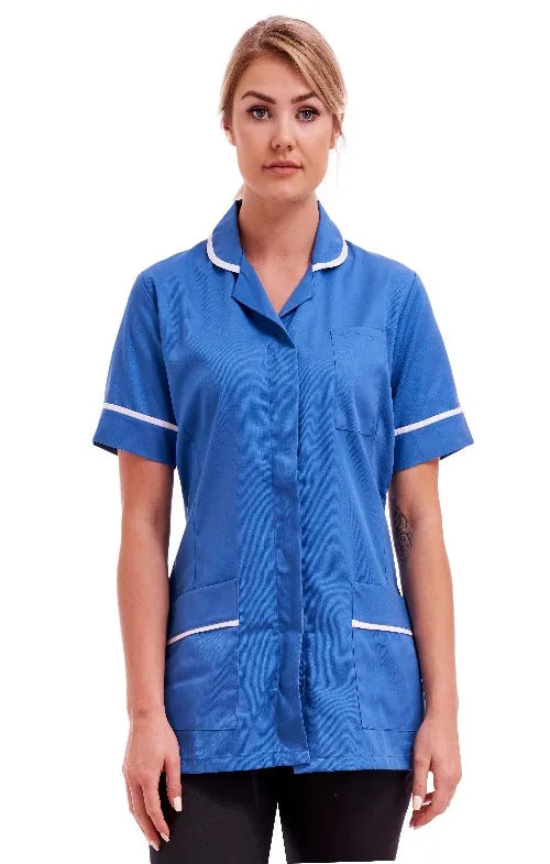 Women's Hospital Blue Poly Cotton Tunic – Healthcare & Nurse Uniform (Sizes 8-26) | FUL05