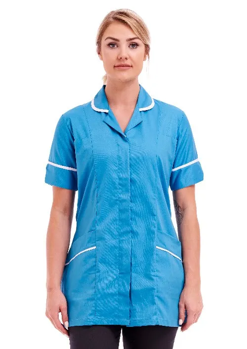 Women's Hospital Blue Poly-Cotton Zipper Tunic | Ideal for Nurses & Healthcare Workers | Sizes 8-26