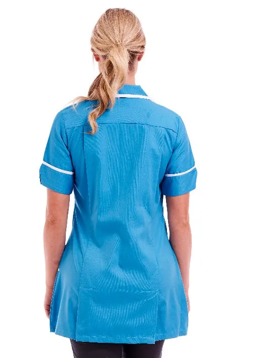 Women's Hospital Blue Poly-Cotton Zipper Tunic | Ideal for Nurses & Healthcare Workers | Sizes 8-26