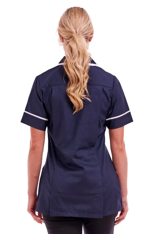 Women's Navy Blue Poly Cotton Tunic – Nurse & Care Home Uniform (Sizes 8-26) | FUL05