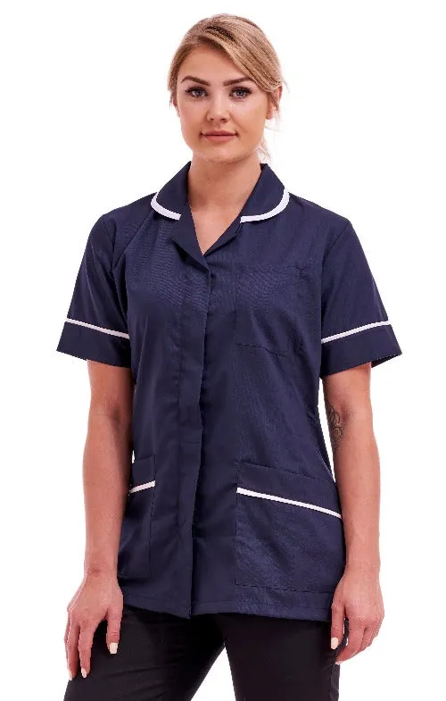 Women's Navy Blue Poly Cotton Tunic – Nurse & Care Home Uniform (Sizes 8-26) | FUL05