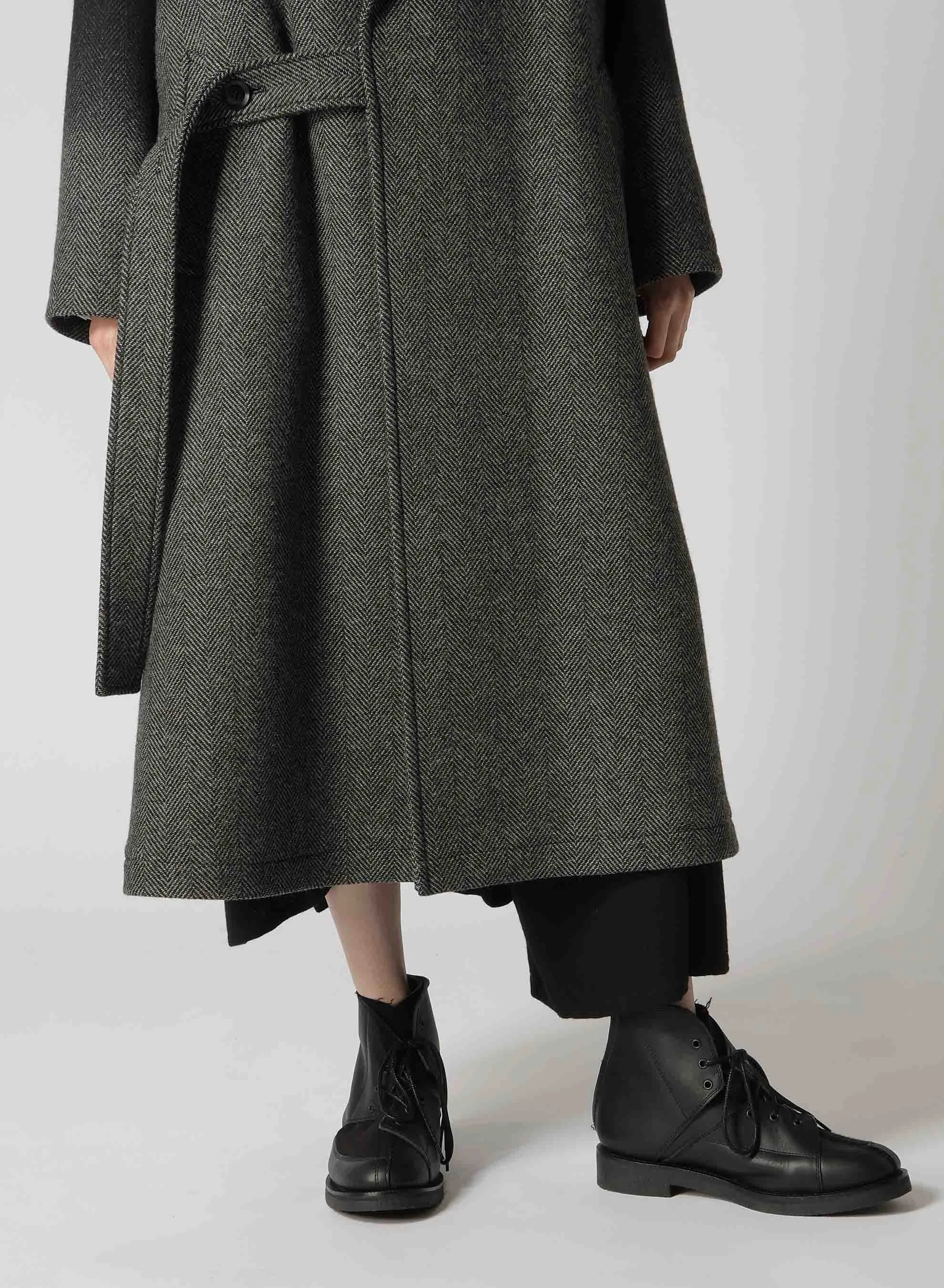 WOOL HERRINGBONE GRADATION LONG COAT