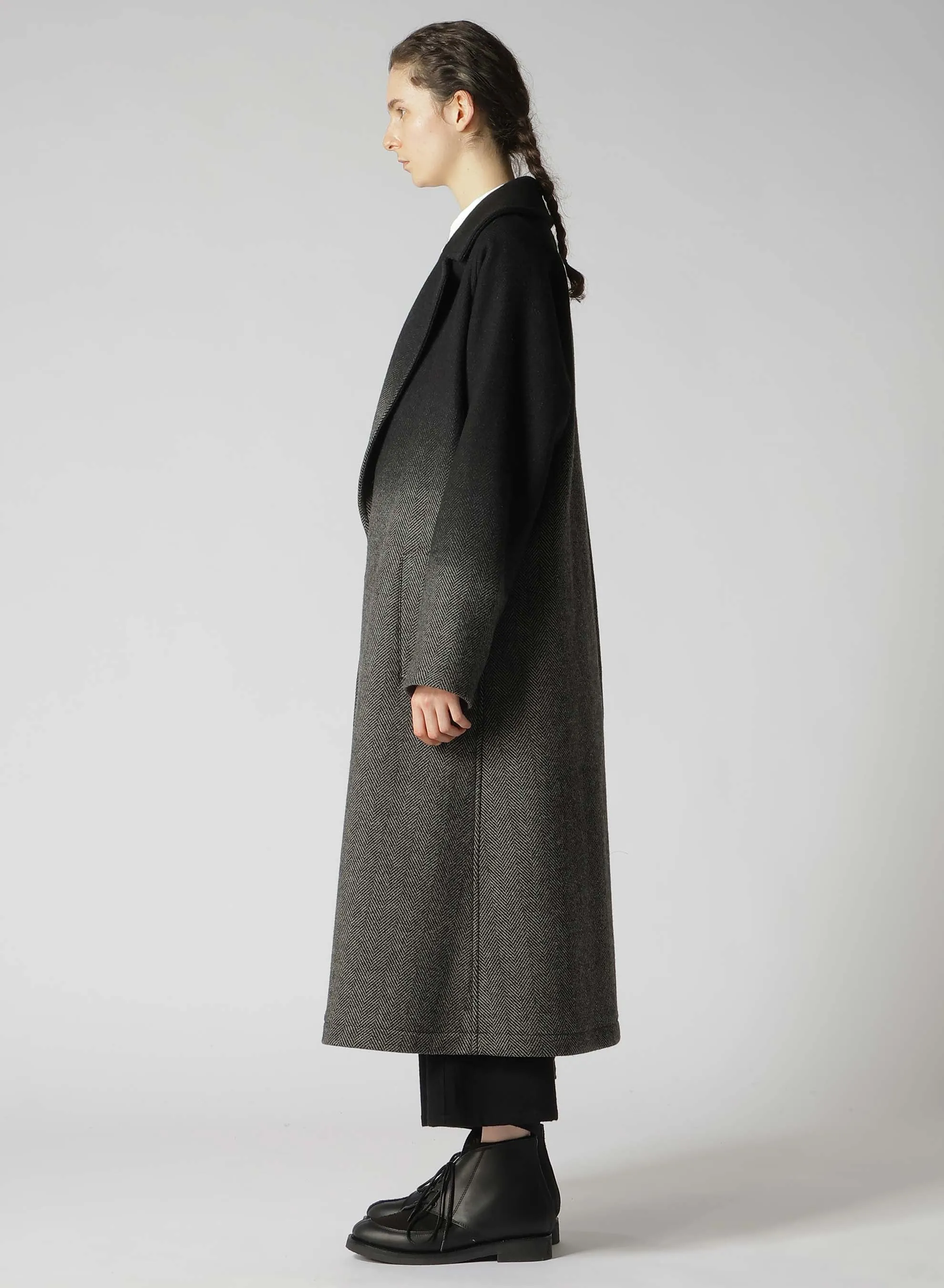 WOOL HERRINGBONE GRADATION LONG COAT