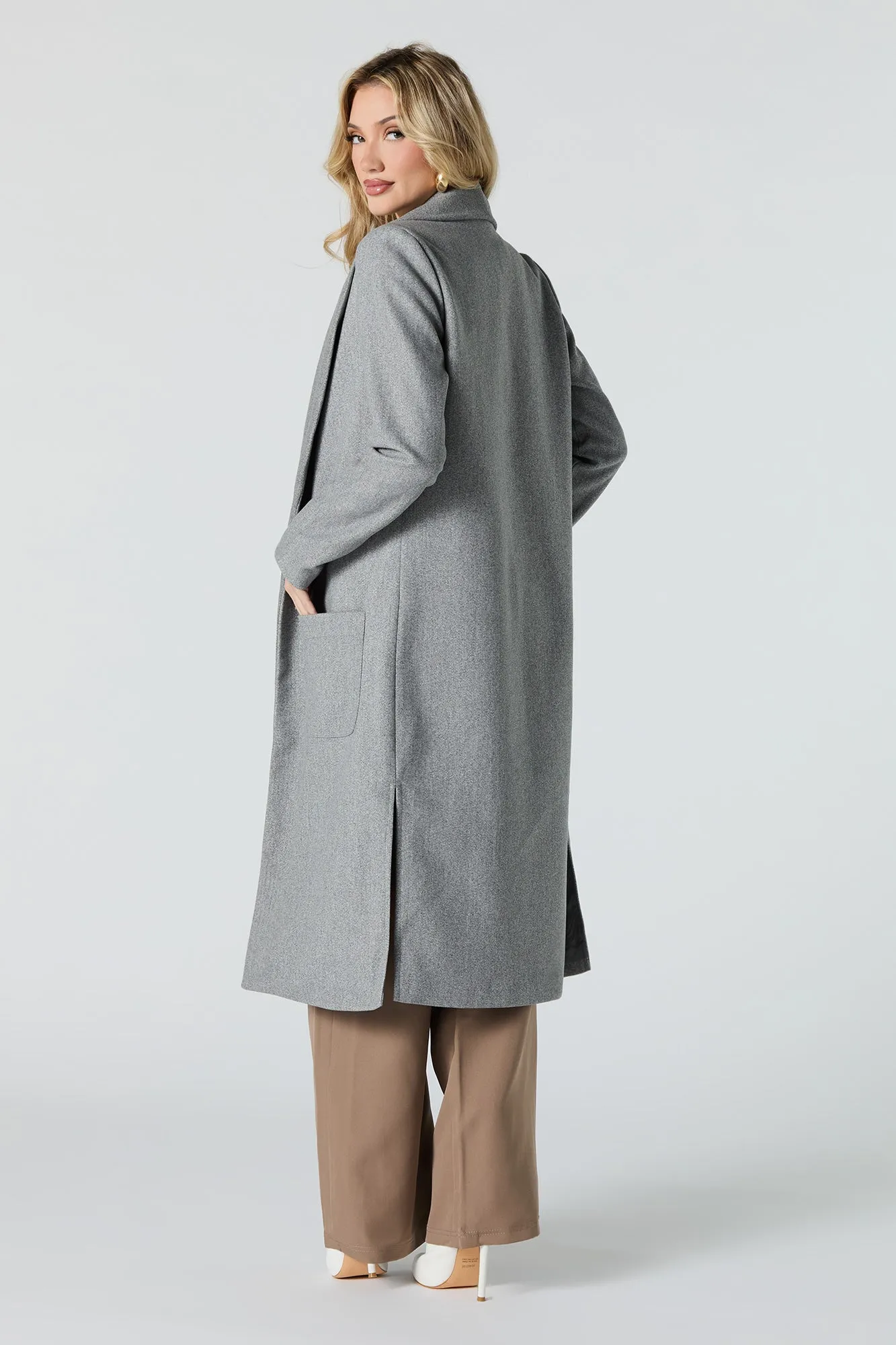 Wool Longline Open Front Coat