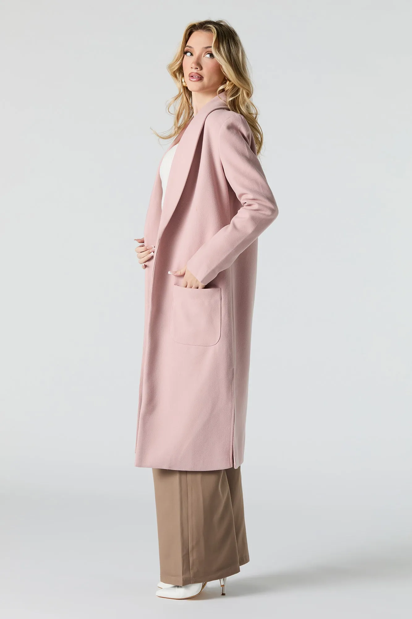 Wool Longline Open Front Coat