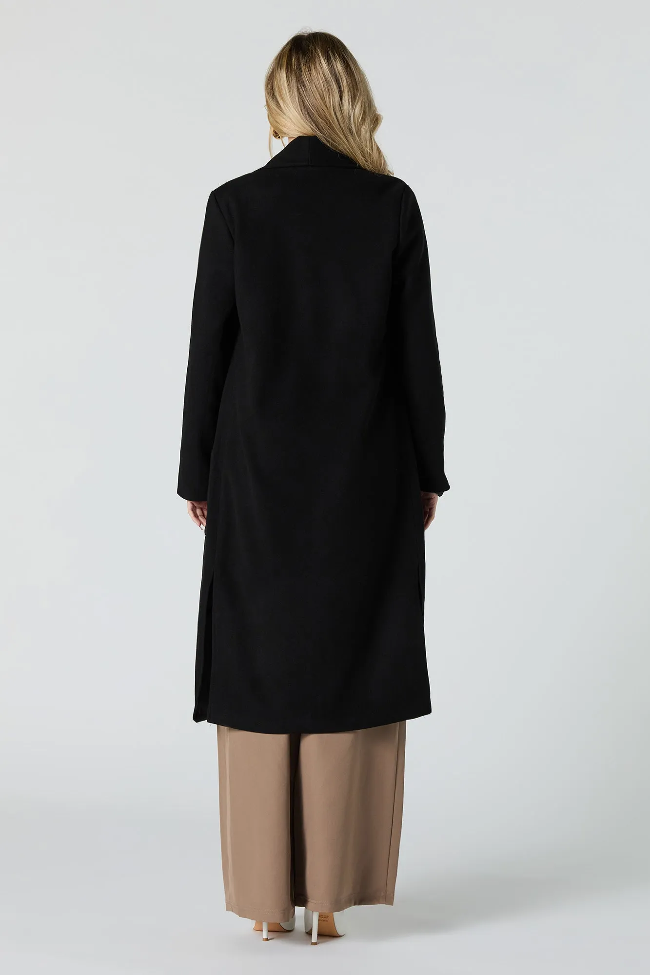 Wool Longline Open Front Coat