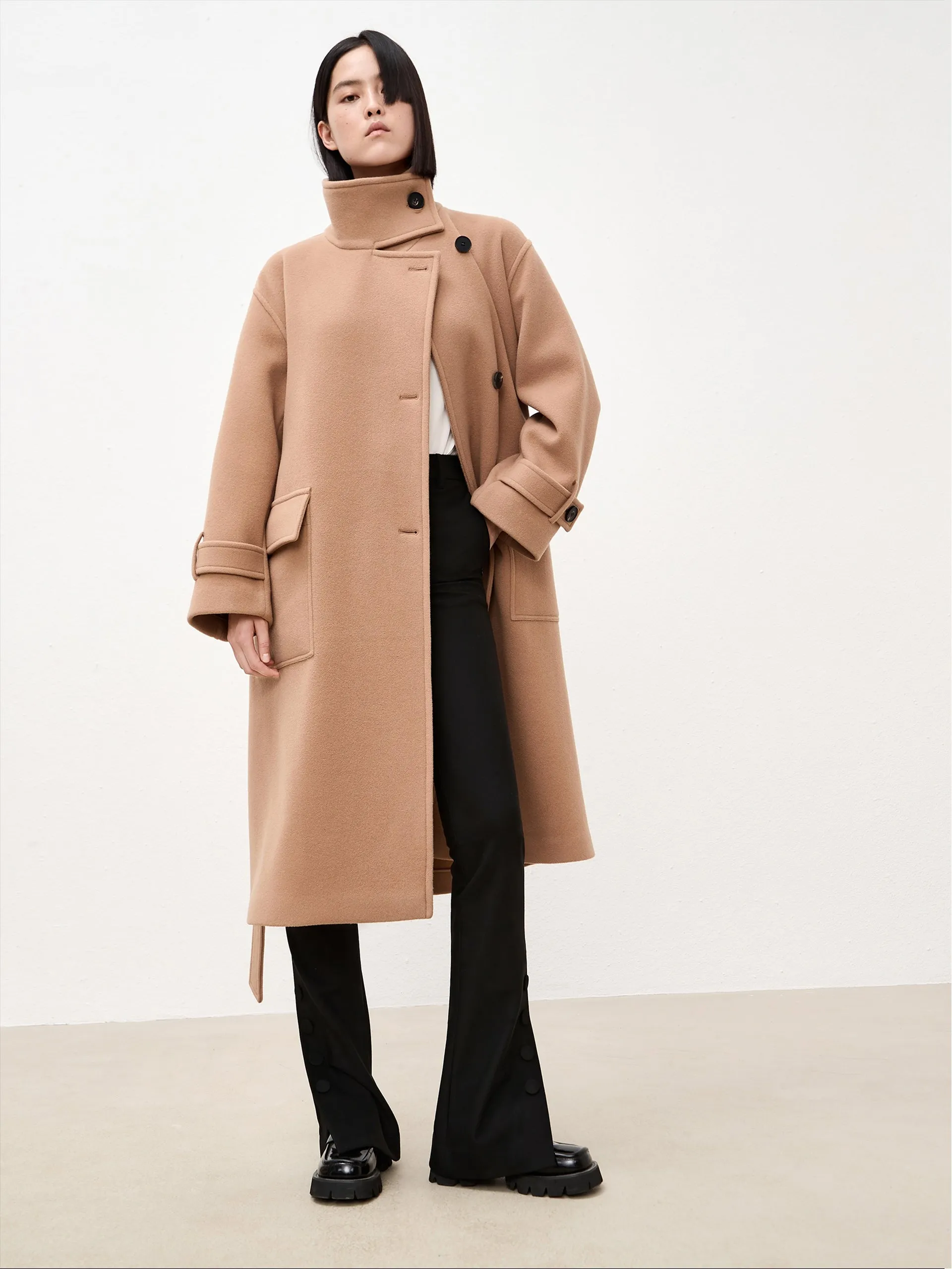 Wool Single Breasted Coat with Belt