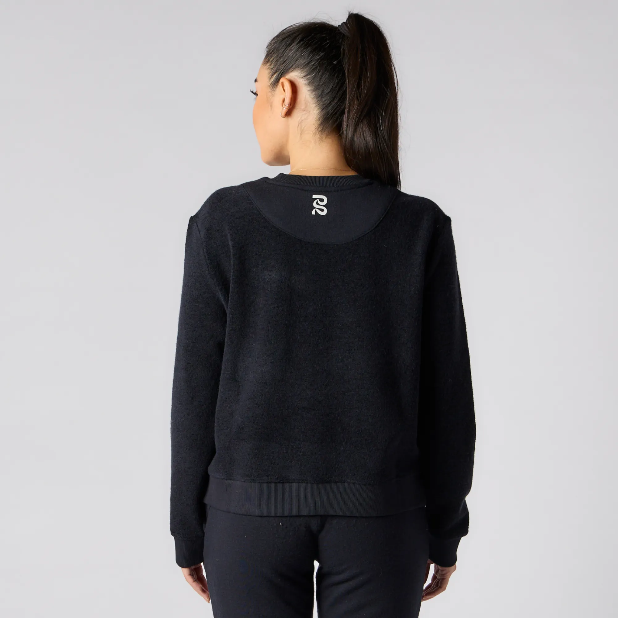 Wool Terry Crewneck Block Pullover - Women's, Black