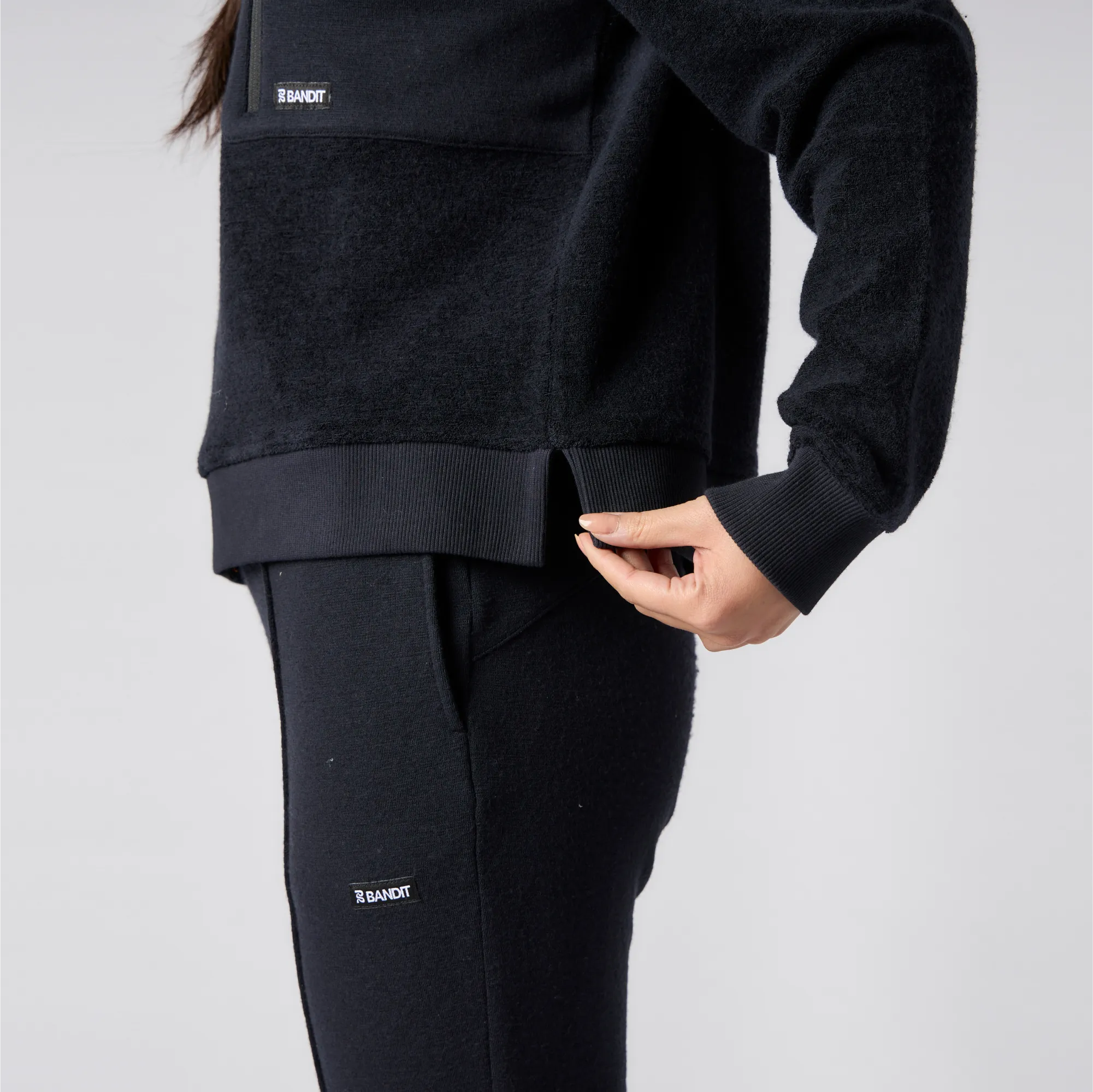 Wool Terry Crewneck Block Pullover - Women's, Black