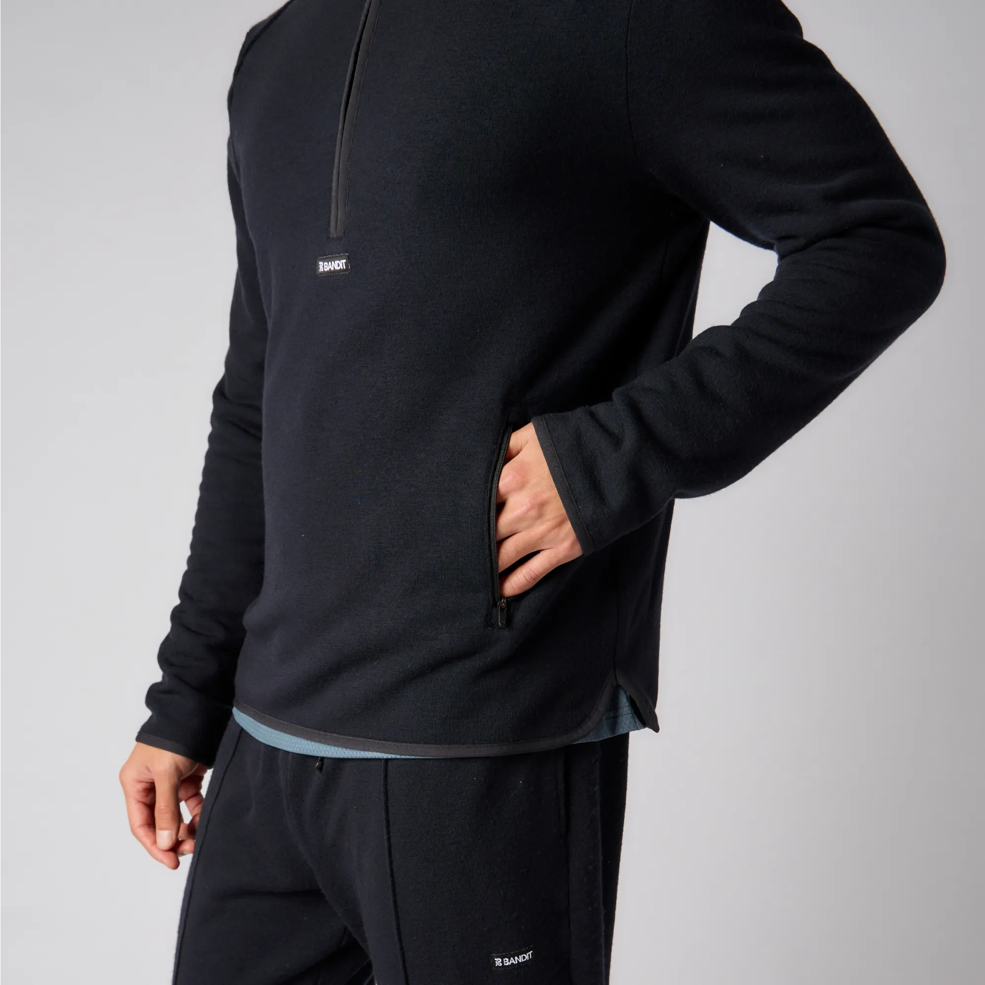 Wool Terry Quarter Zip Pullover - Men's, Black