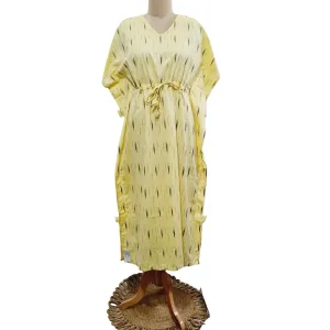 Yellow Green Ikkat Print Kaftan