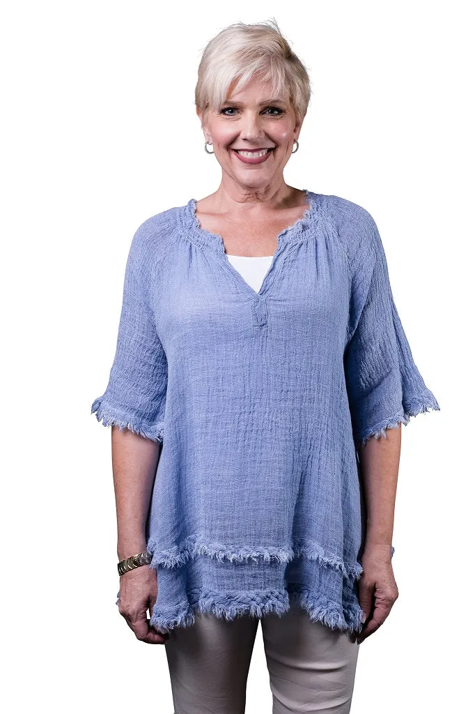 Zariah Crinkle Linen Raw Edge Top (BB104)