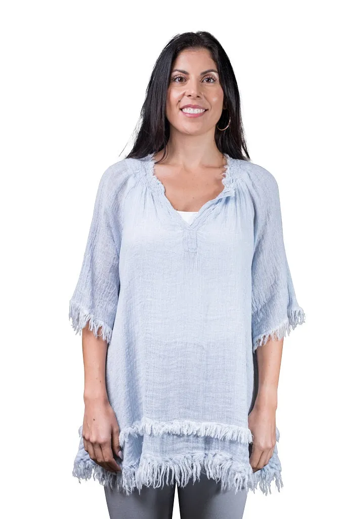 Zariah Crinkle Linen Raw Edge Top (BB104)