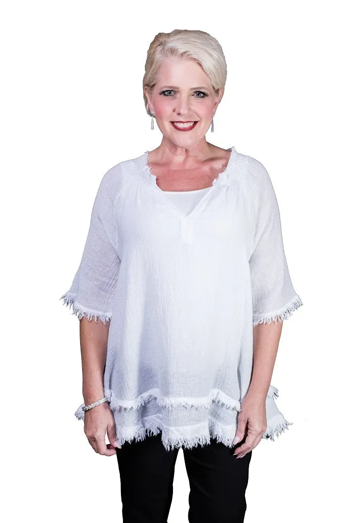 Zariah Crinkle Linen Raw Edge Top (BB104)