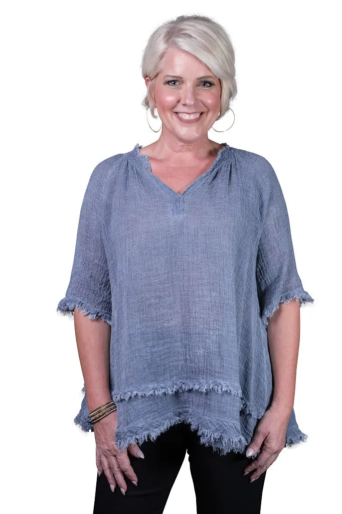 Zariah Crinkle Linen Raw Edge Top (BB104)