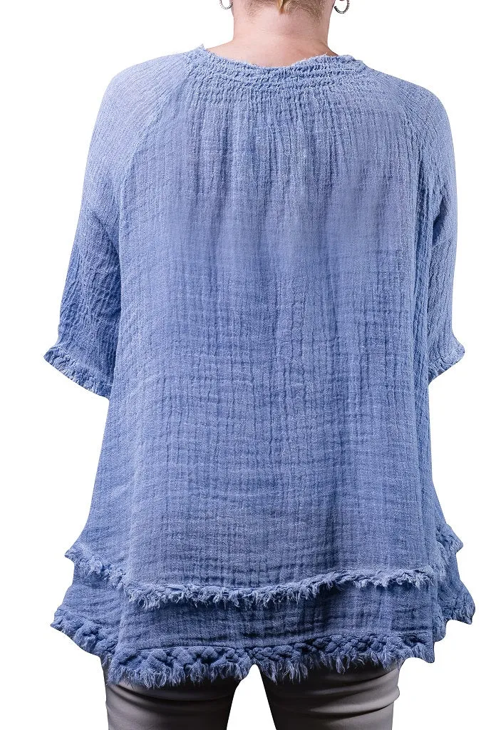 Zariah Crinkle Linen Raw Edge Top (BB104)