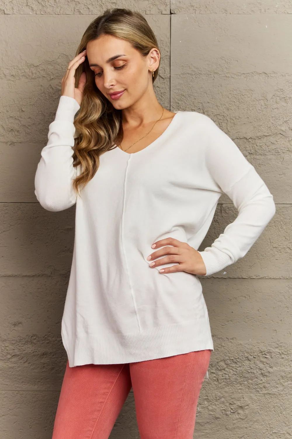 Zenana Sweater Weather Full Size Center Seam Tunic Sweater